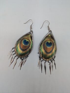 Alexis Bittar Lucite Peacock Feather Earrings